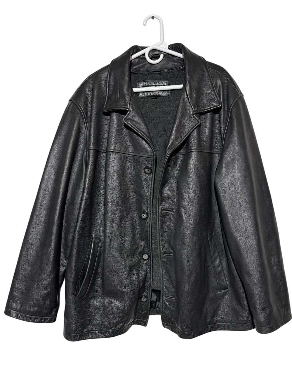 Guess Black Genuine Leather Jacket Coat Men Size XL Winter Button Up Vintage